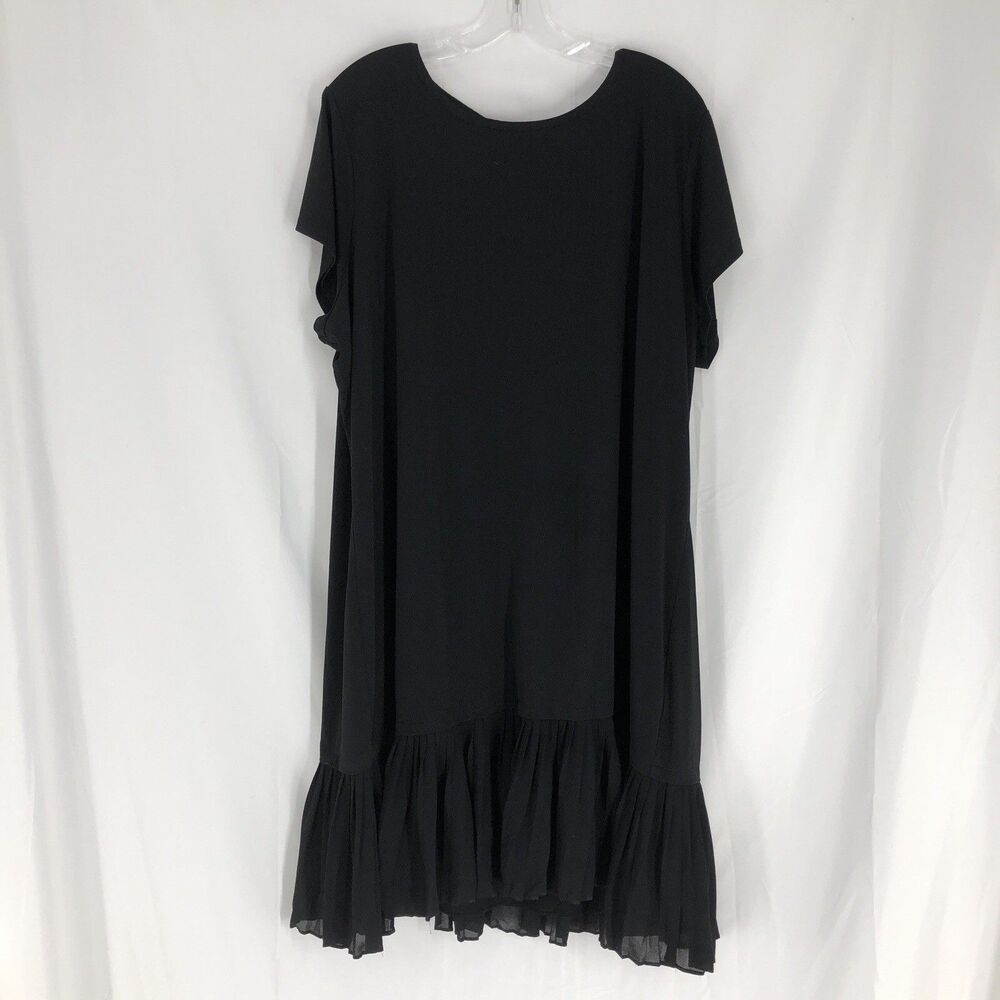 Michael Kors Black Short Sleeve Pleated Drop Hem Shift Dress Size XL